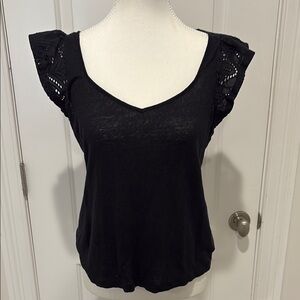PAIGE Black Ruffled Cap Sleeve Blouse